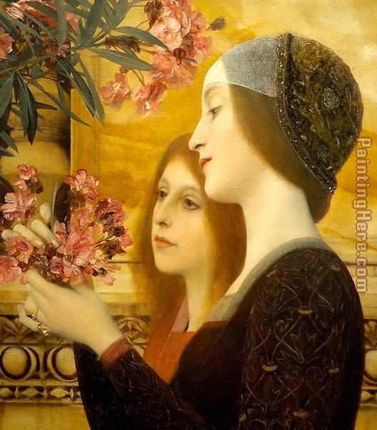 two girls with an oleander detail painting - Gustav Klimt two girls with an oleander detail art painting